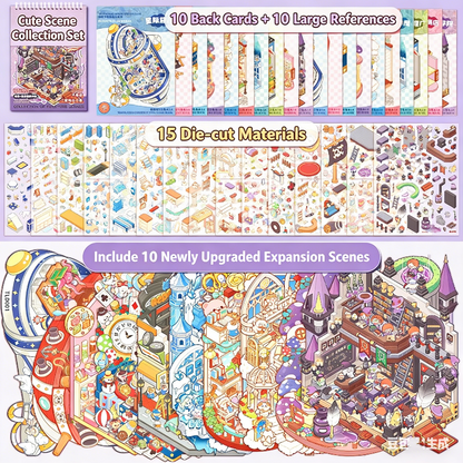 TELADO DIY 3D Scene Stickers collection book landscaping sticker handbook sticker scene sticker 3D three-dimensional miniature hut girl children's educational toy DIY handbook sticker decoration creative sticker#82
