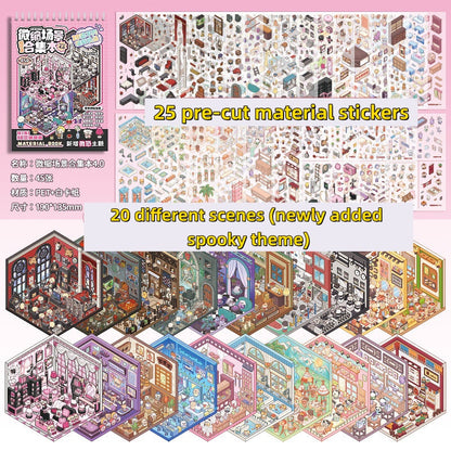 TELADO DIY 3D Scene Stickers Collection Ben 5.0 New Landscaping Sticker Scene Hand Account Sticker Set Three-dimensional Miniature Cabin Girls Children's Educational Toys DIY Hand Account Sticker Decorative Sticker#101