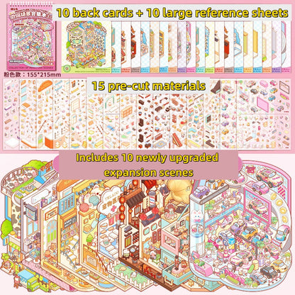 TELADO DIY 3D Scene Stickers Collection Ben 5.0 New Landscaping Sticker Scene Hand Account Sticker Set Three-dimensional Miniature Cabin Girls Children's Educational Toys DIY Hand Account Sticker Decorative Sticker#101