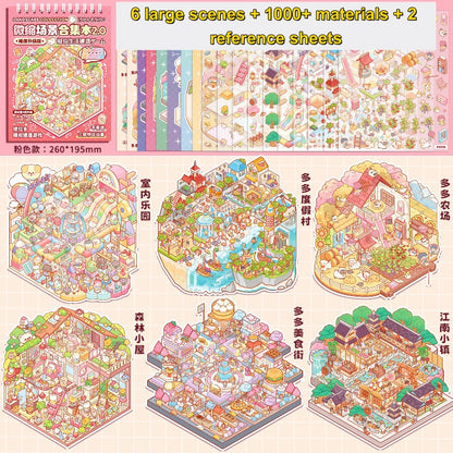 TELADO DIY 3D Scene Stickers Collection Ben 5.0 New Landscaping Sticker Scene Hand Account Sticker Set Three-dimensional Miniature Cabin Girls Children's Educational Toys DIY Hand Account Sticker Decorative Sticker#101