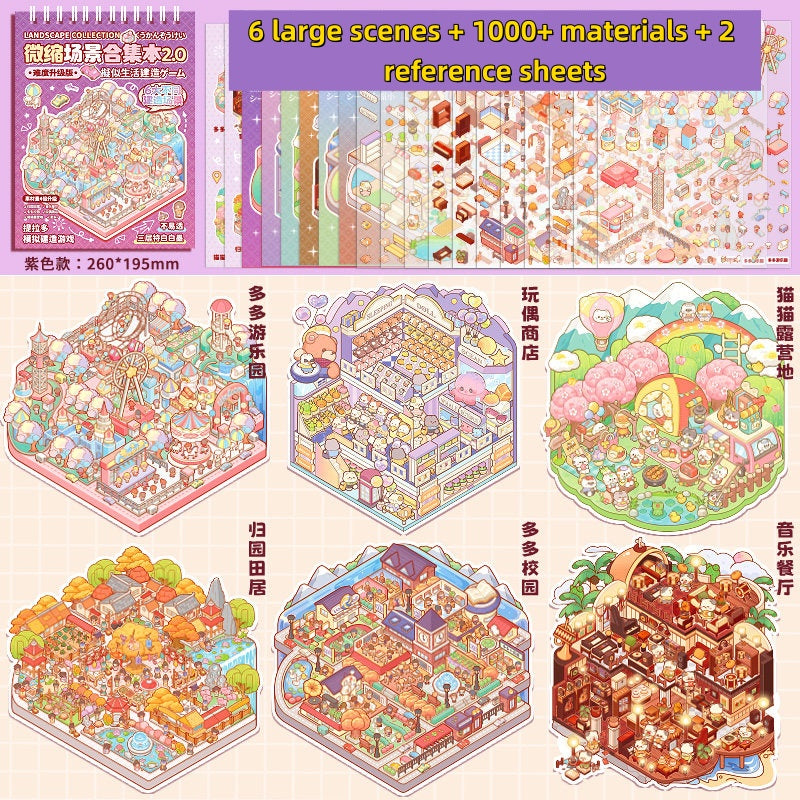 TELADO DIY 3D Scene Stickers Collection Ben 5.0 New Landscaping Sticker Scene Hand Account Sticker Set Three-dimensional Miniature Cabin Girls Children's Educational Toys DIY Hand Account Sticker Decorative Sticker#101