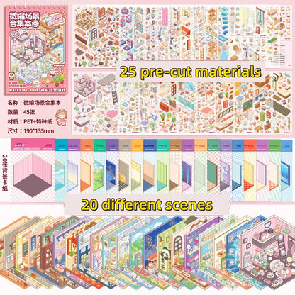 TELADO DIY 3D Scene Stickers Collection Ben 5.0 New Landscaping Sticker Scene Hand Account Sticker Set Three-dimensional Miniature Cabin Girls Children's Educational Toys DIY Hand Account Sticker Decorative Sticker#101