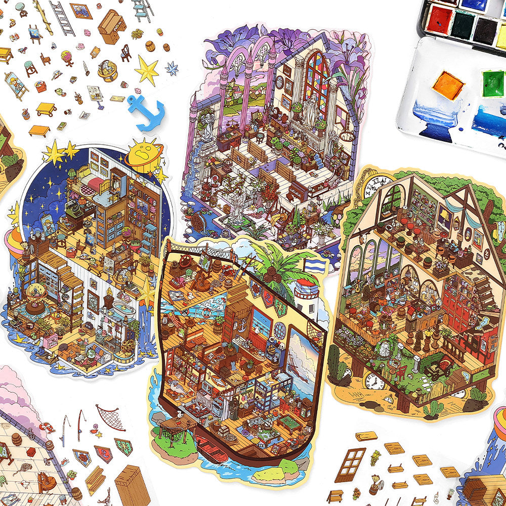 Luxury Large Scene Stickers | 3D 2-Layer Stackable House DIY # 70