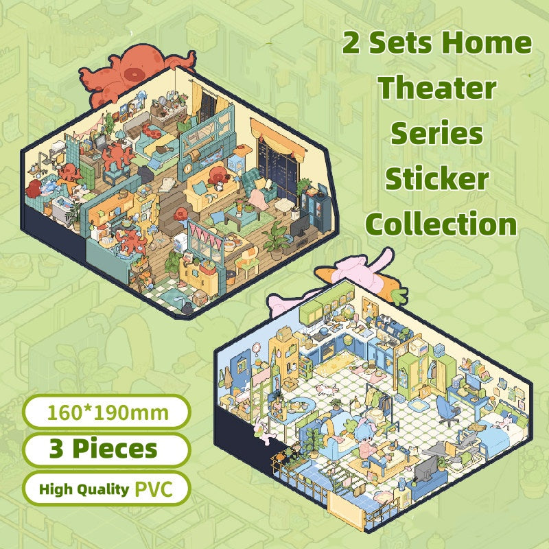 Home Theater | Cartoon 3D Mini Scene Educational Scene Stickers # 58
