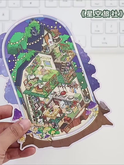 Infeelme's 9th play of DIY 3D Scene Stickers in open today, landscaping sticker large 9.0 miniature scene sticker three-dimensional cabin#138