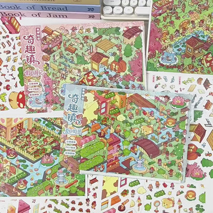 YiLan DIY 3D Scenes Stickers 135.0 Whimsical Town Series Cute Cartoon Miniature Scene Stickers #307