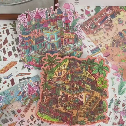 YiLan DIY 3D Scene Stickers 92.0 Tropical Rainforest Cottage & Lily of the Valley Castle – Large Edition #326