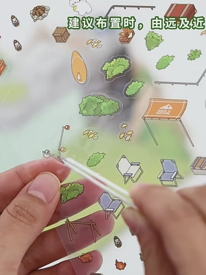 Infeelme's 6th play of DIY 3D Scene Stickers in open today,  landscaping sticker hut miniature scene sticker large#155