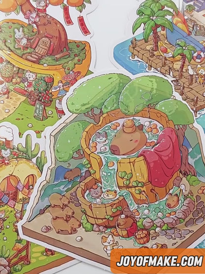 Scene Sticker (Meow Cottage & Sweet Farm) - 3D Mini Scene, Cute DIY Journal & Scrapbook Supplies # 15